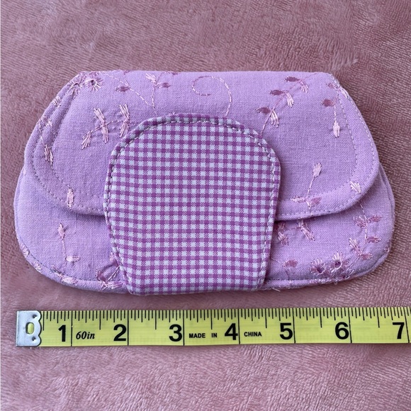 Handmade Wallet Patchwork Cottagecore Lilac and Pink Floral Gingham Embroidered - Picture 11 of 11